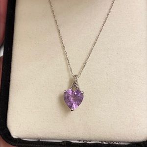 10K White gold amethyst and diamond necklace